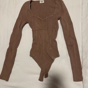 Abercrombie & Fitch Brown Ribbed Long Sleeve Bodysuit